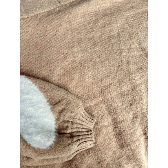 POL Daisy Fuzzy Hooded Oversized Sweater Tan White Floral Unique Pullover Small - Picture 14 of 15